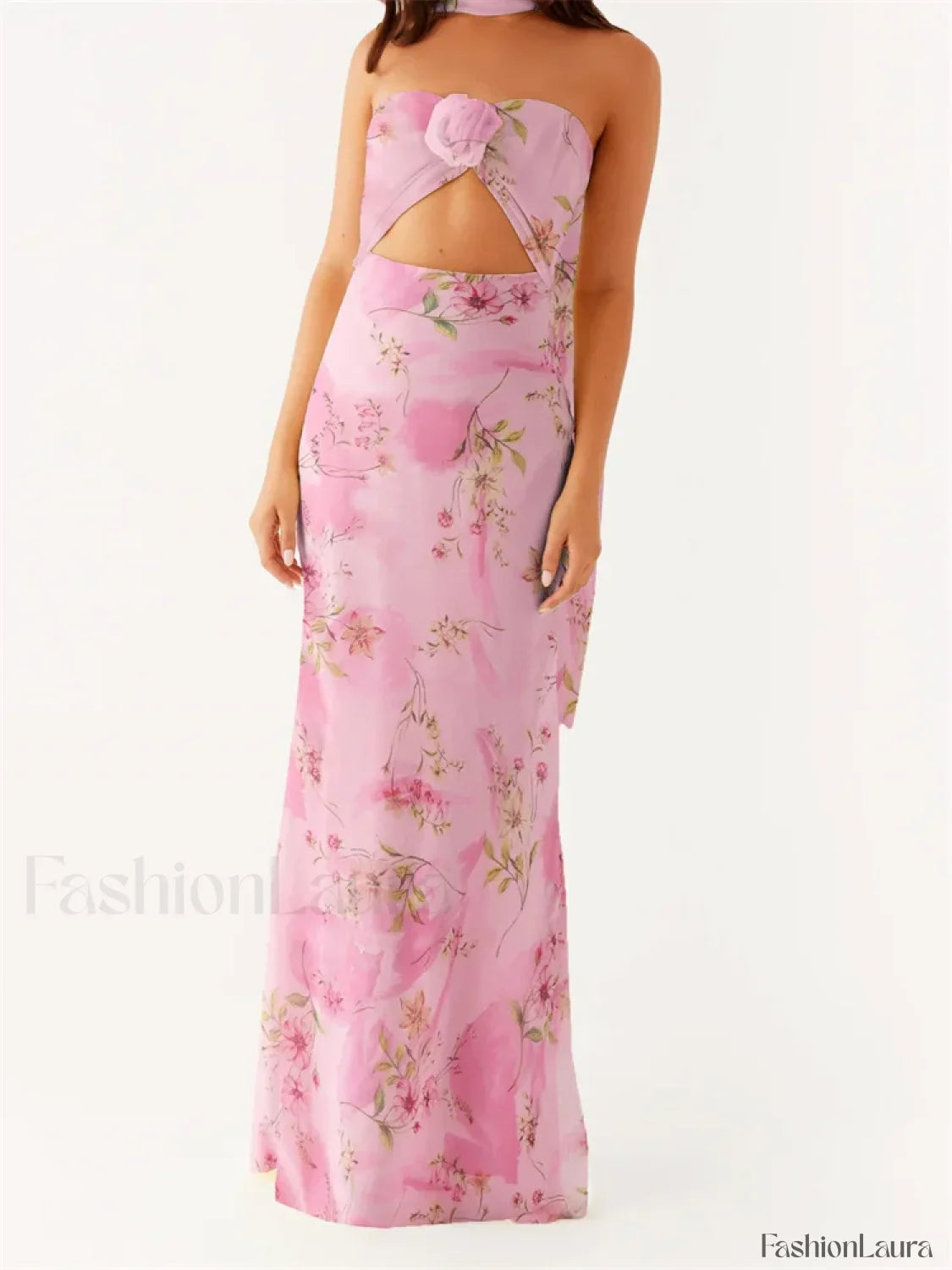 3D Flower Patchwork Tube Maxi Dress