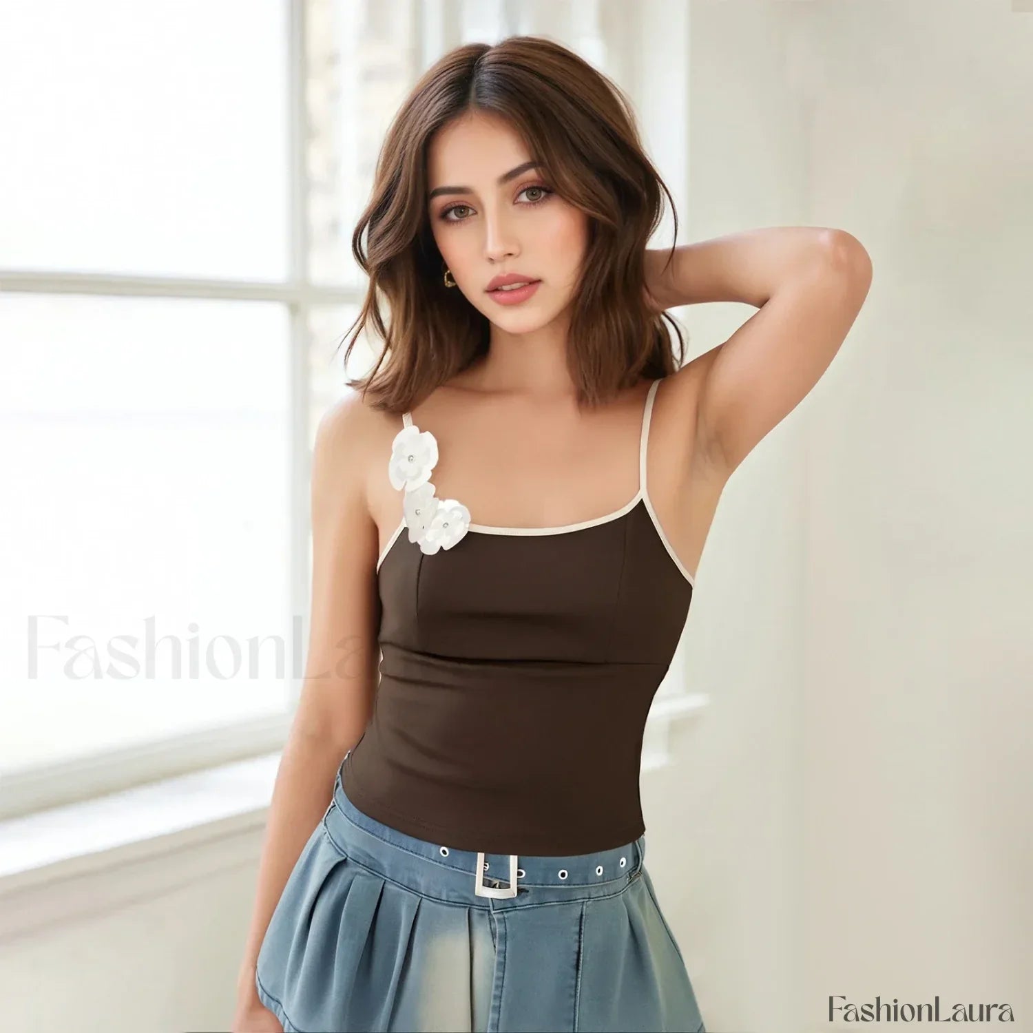3D Flower Square-Neck Crop Top