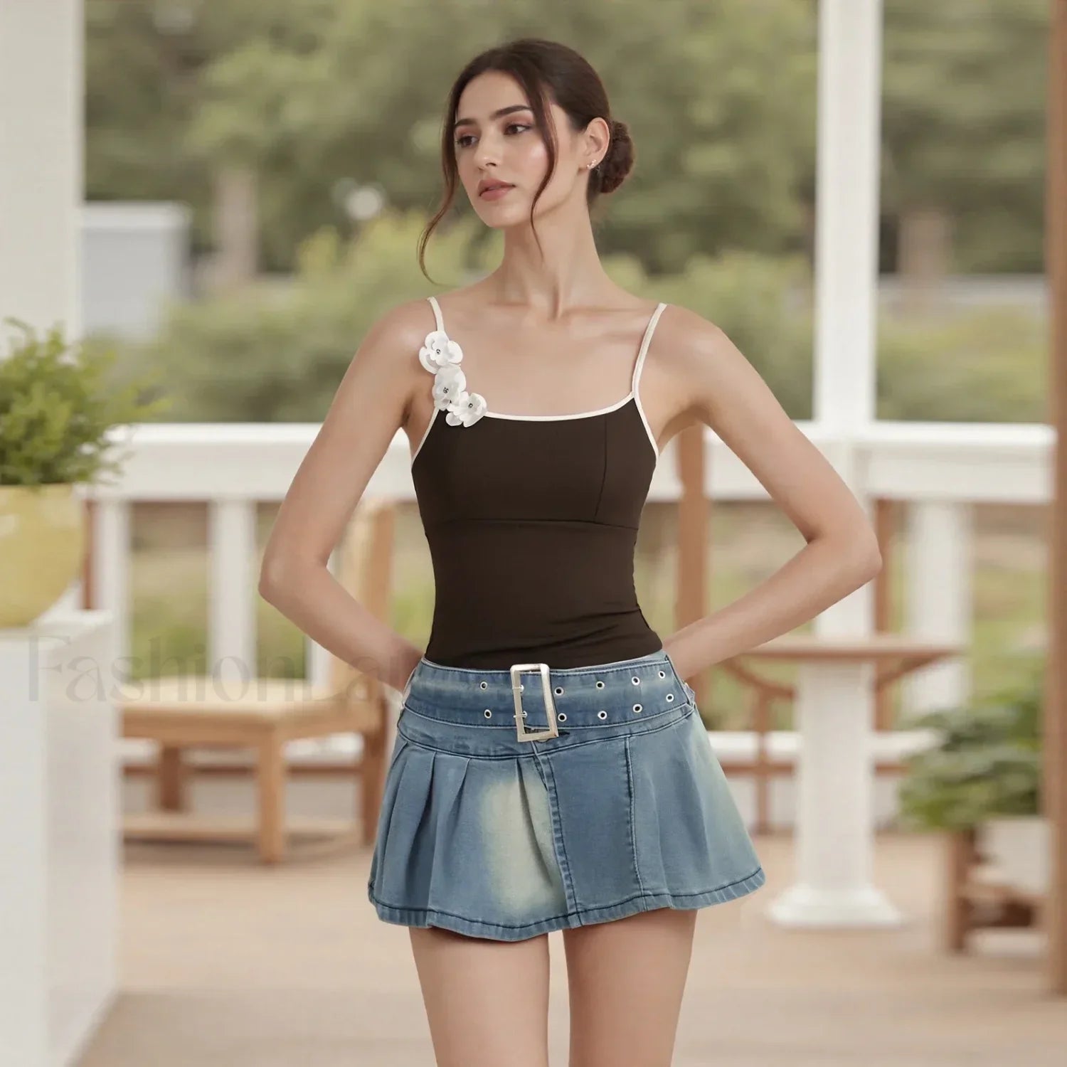 3D Flower Square-Neck Crop Top