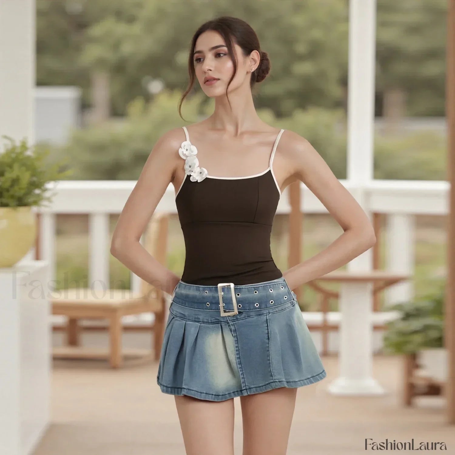 3D Flower Square-Neck Crop Top