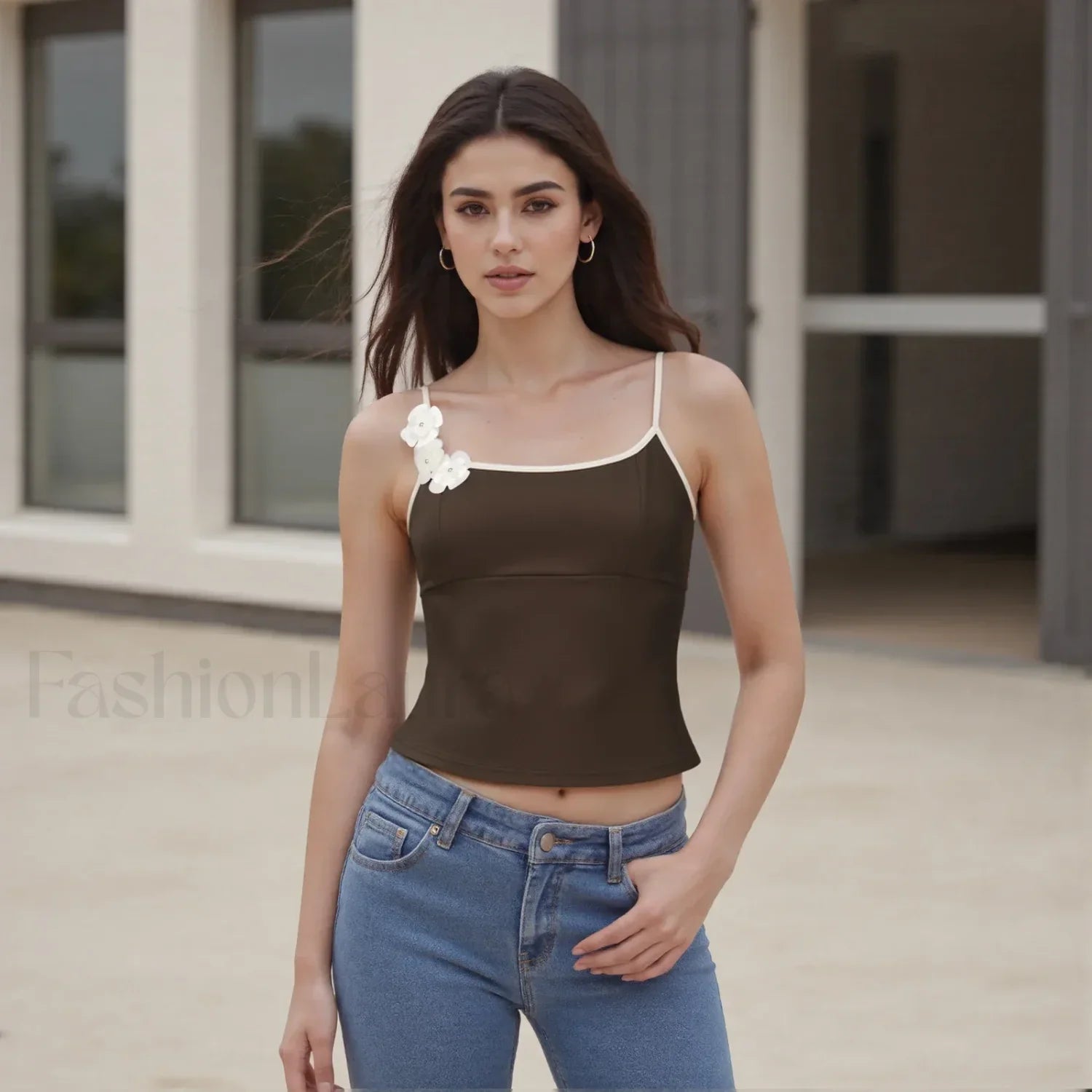3D Flower Square-Neck Crop Top