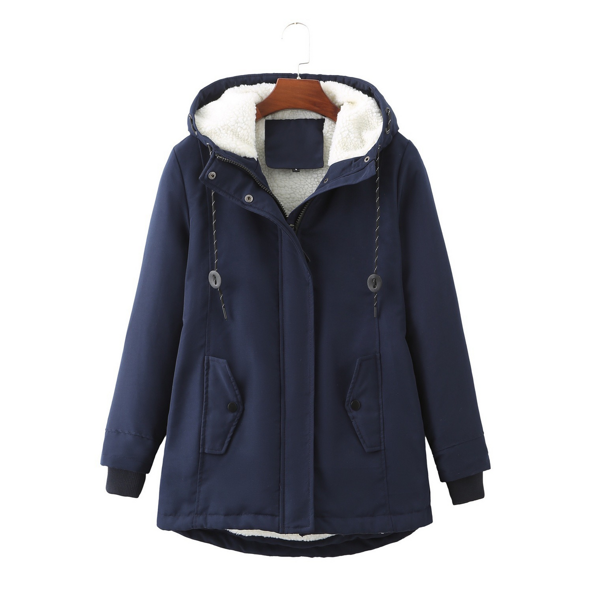 Hooded Sherpa Lined Zip Front Utility Parka Jacket