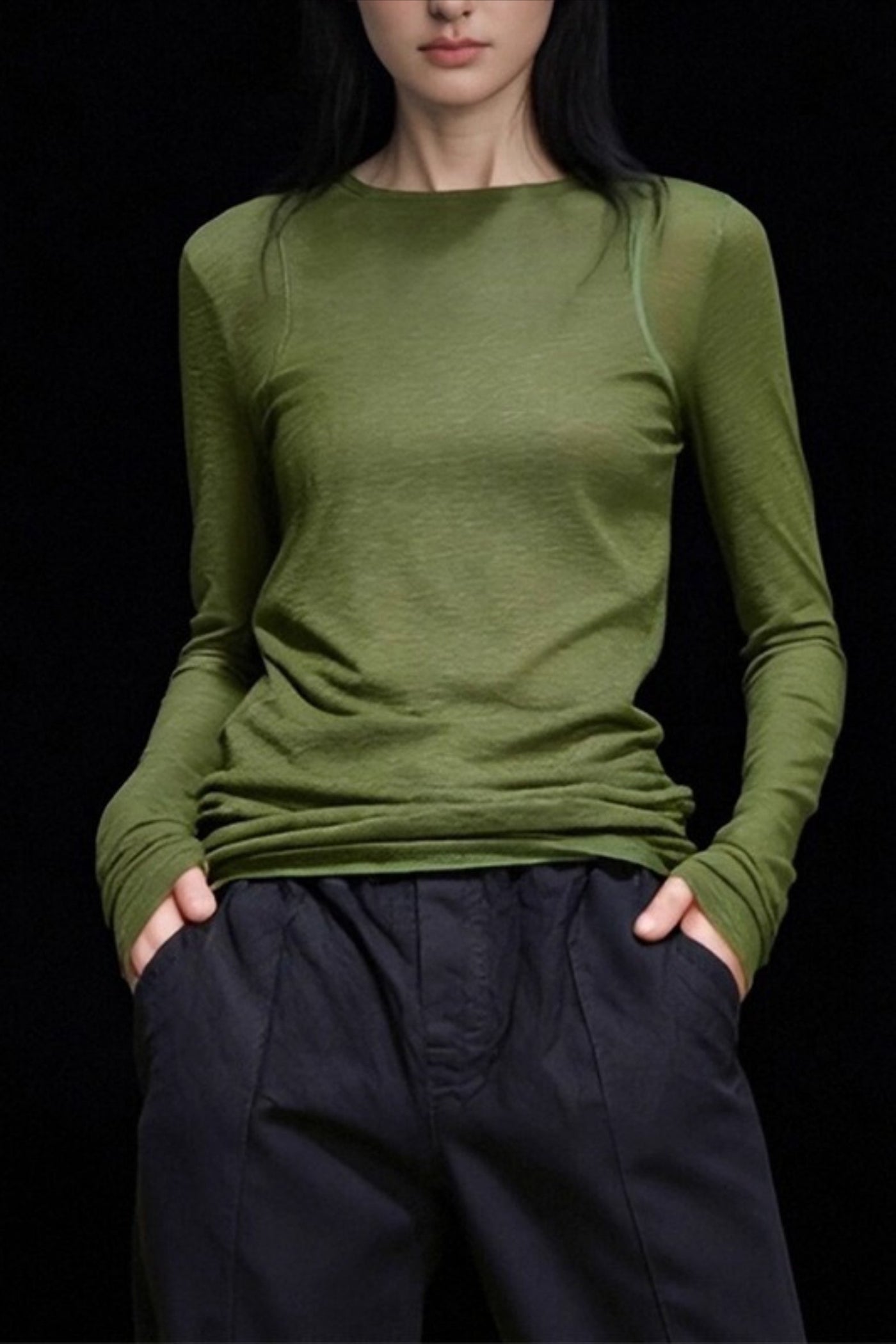 Ribbed Crew Neck Long Sleeve Top