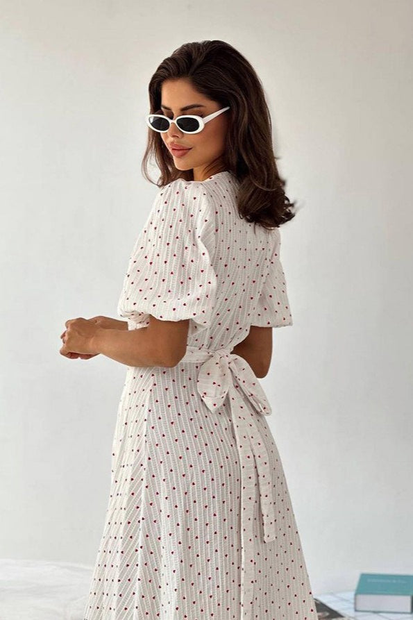 Cotton Edition Heart Print VNeck Wrap Maxi Dress