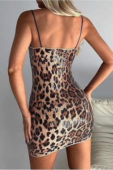 Glitter Leopard Strap Mini Dress - View 3