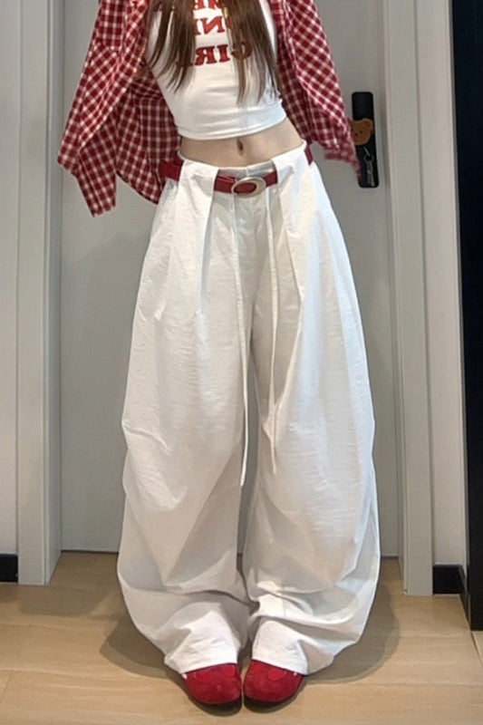 Pleated Drawstring Baggy Balloon Leg Parachute Pants