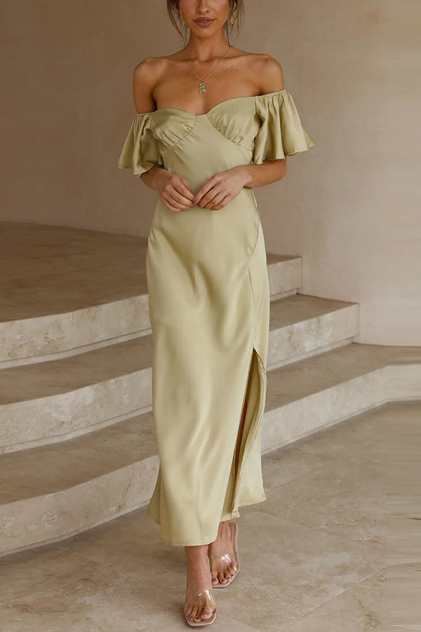 Pure Love Satin Butterfly Sleeve Slit Midi Dress - View 16