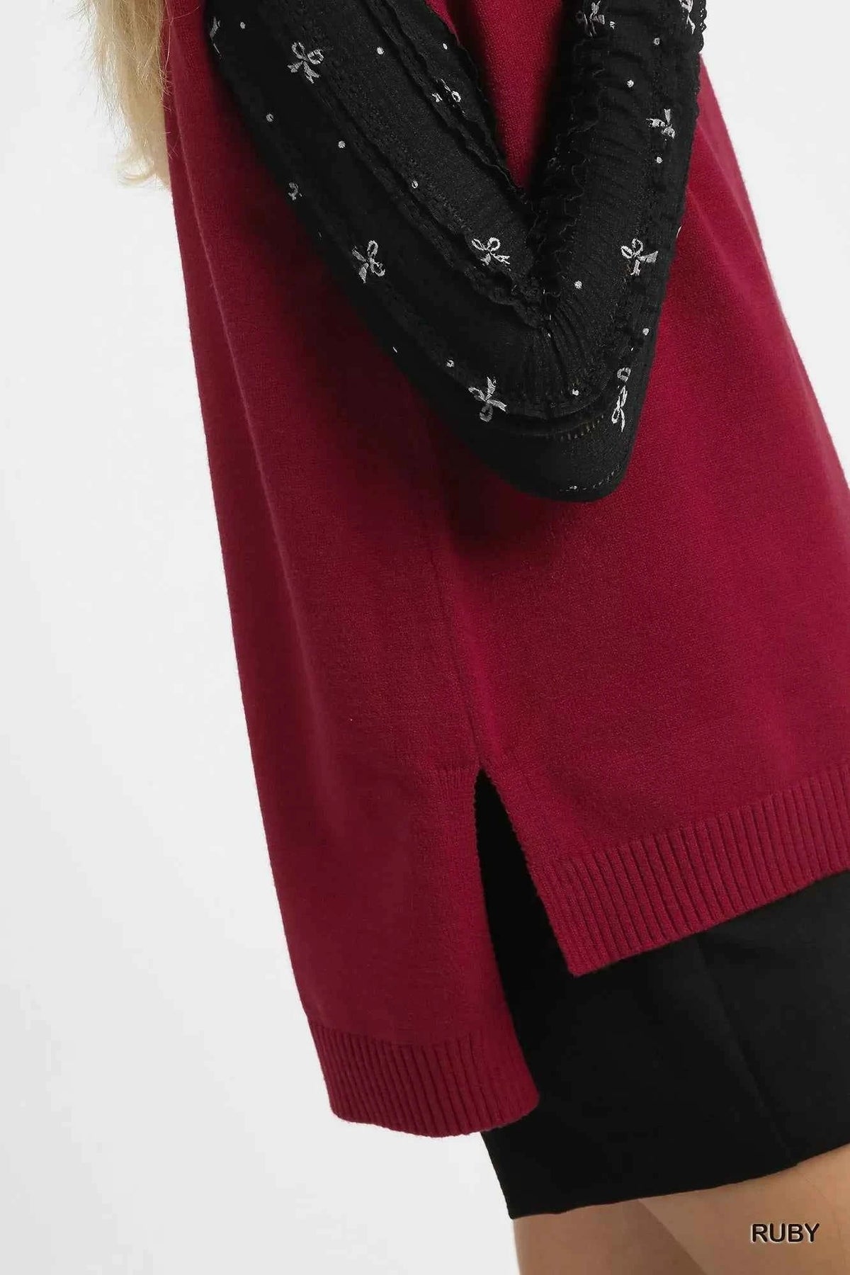 Turtleneck Sleeveless Cap Shoulder Ribbed Hem Knit Sweater 4