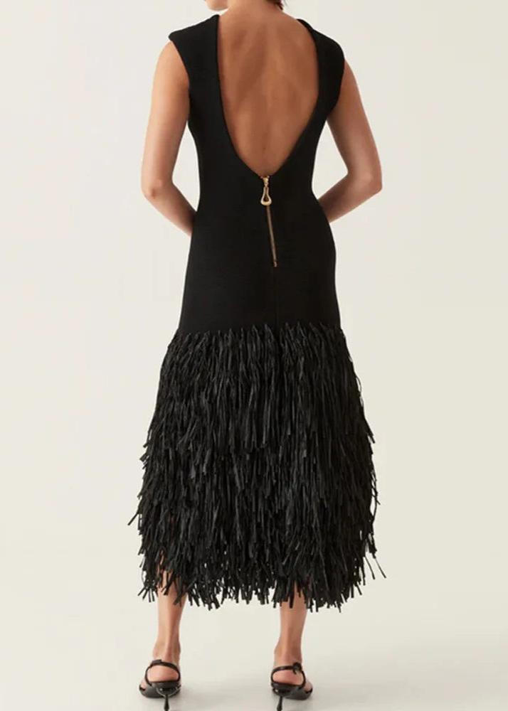 Fringe Noir Knit Midi Dress