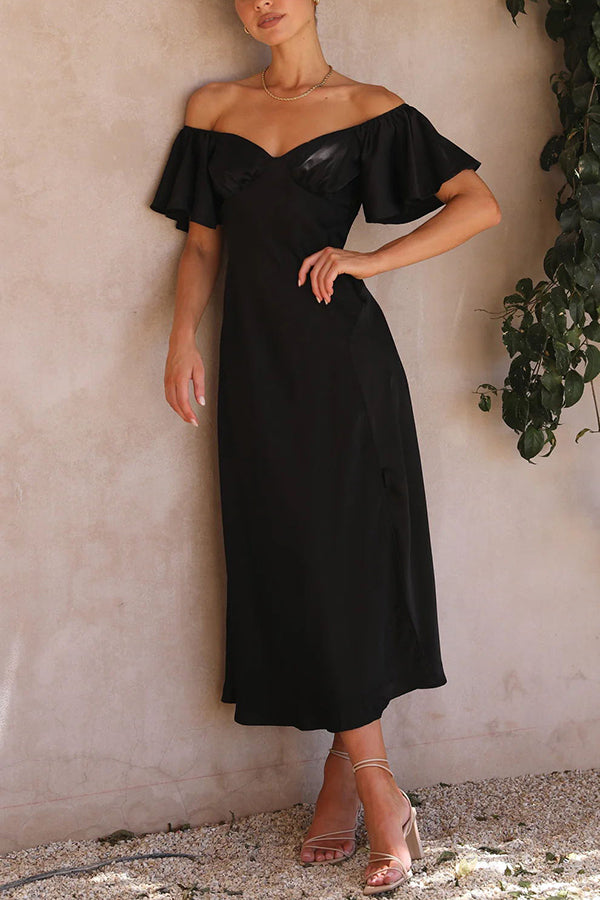 Pure Love Satin Butterfly Sleeve Slit Midi Dress - View 3