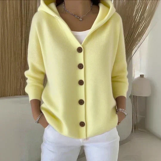 Hooded Button Front Long Sleeve Knit Cardigan