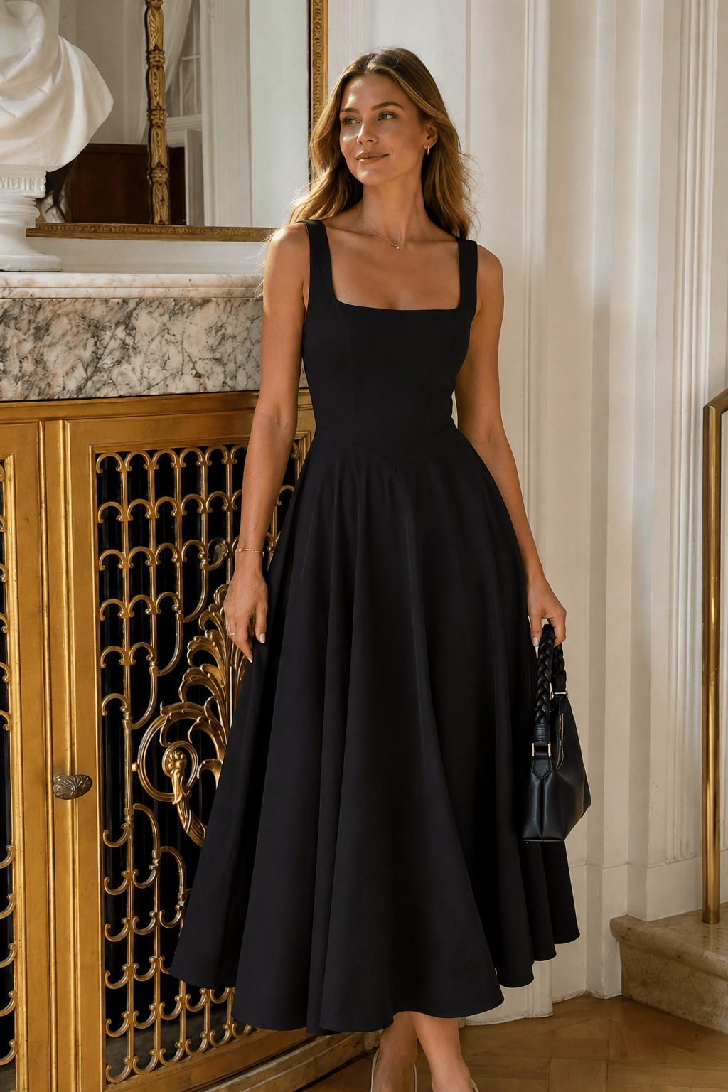 Minimalist Square Neck Slim A Line Slip Dress