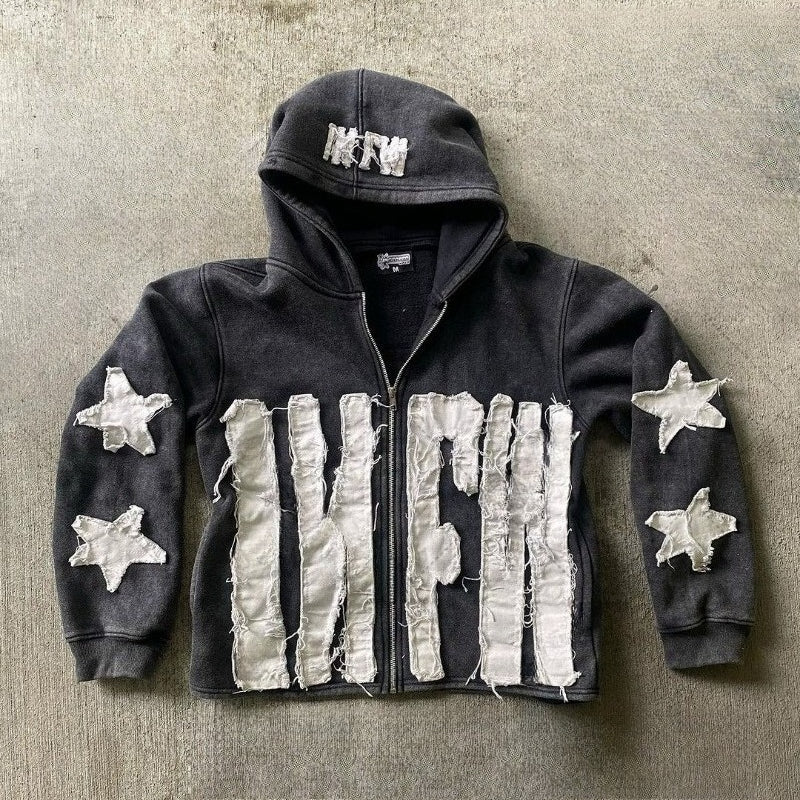 Vintage Patchwork Graphic Print Hoodie