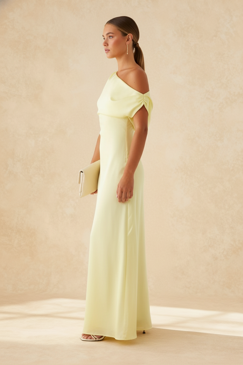 Satin One Shoulder Draped Mermaid Gown