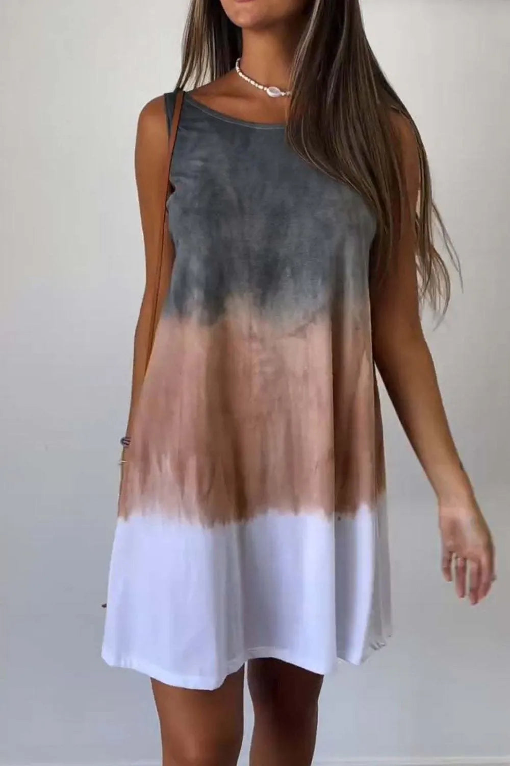 Full Size Tie-Dye Sleeveless Mini Tank Dress Plus Size Camel