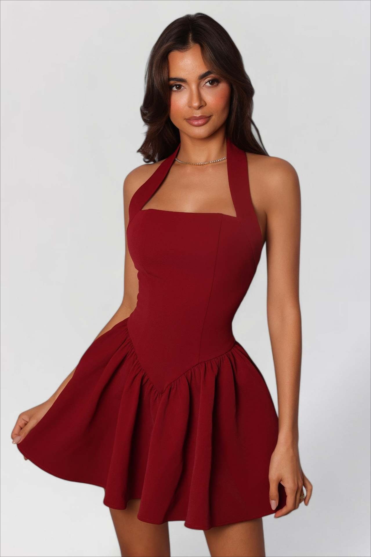 Satin Cowl Neck Long Sleeve Slip Midi Dress