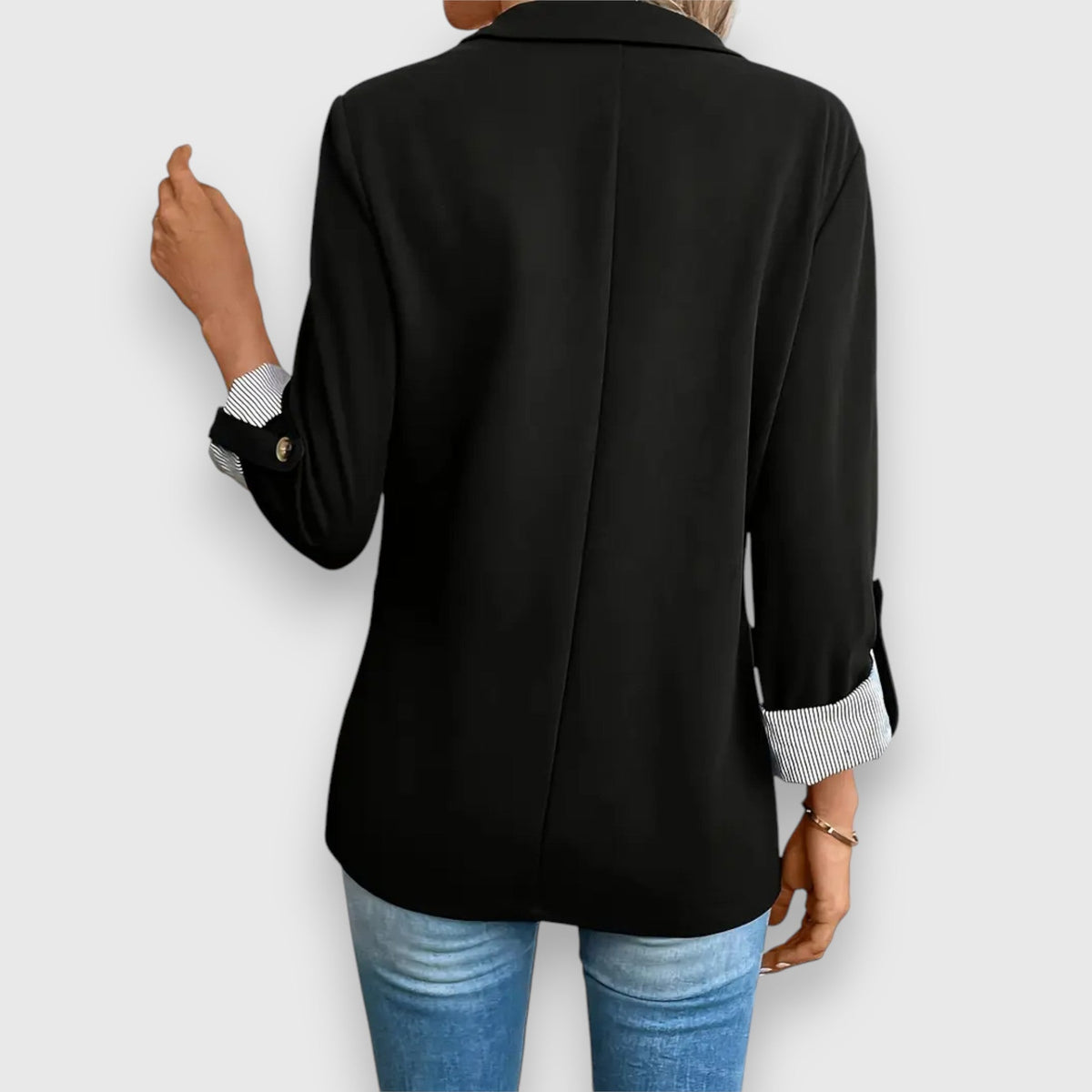 Notch Lapel Roll Up Sleeve Single Button Blazer