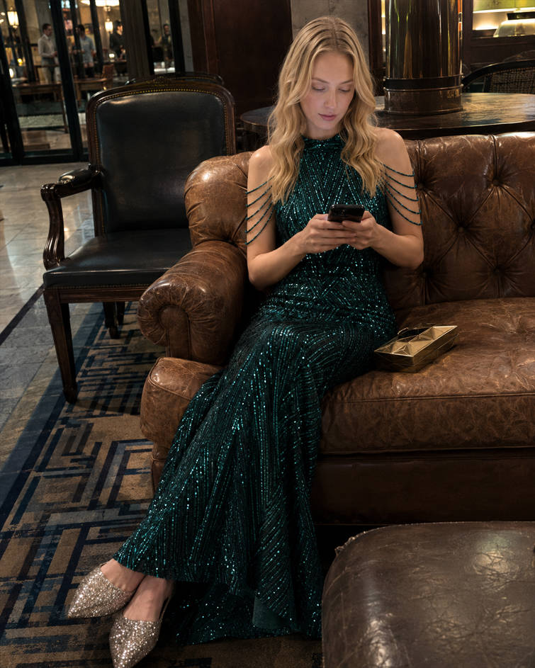 Sequin Halter Mermaid Maxi Party Dress