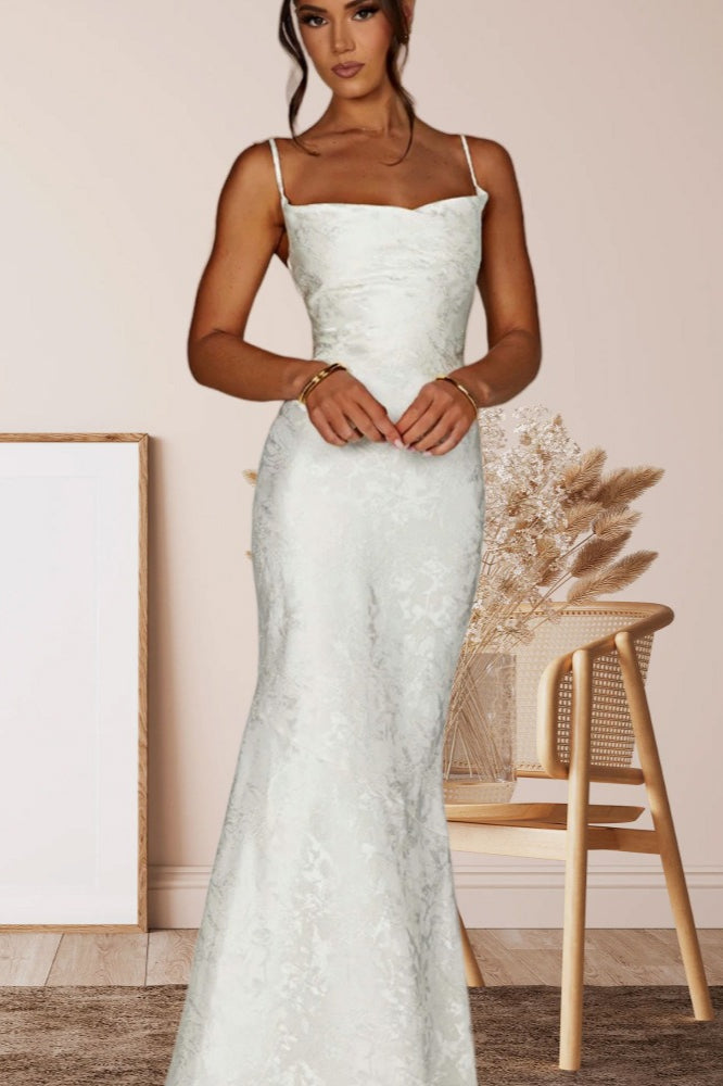 Jacquard Square Neck Backless Mermaid Maxi Dress