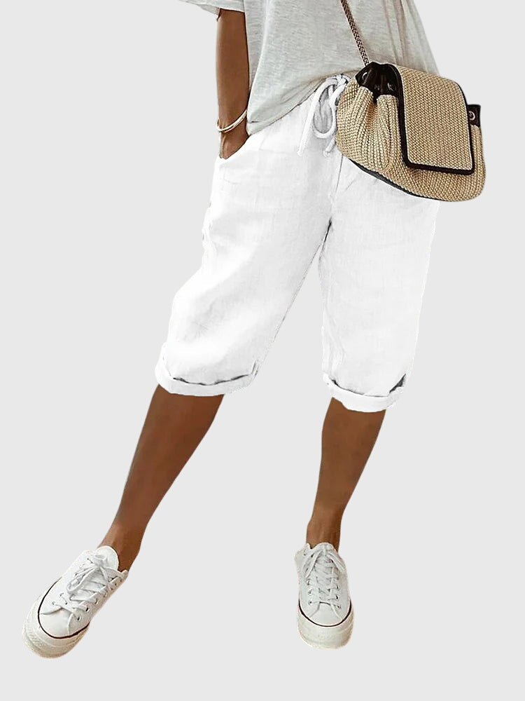 Drawstring High Waist Cuffed Bermuda Shorts