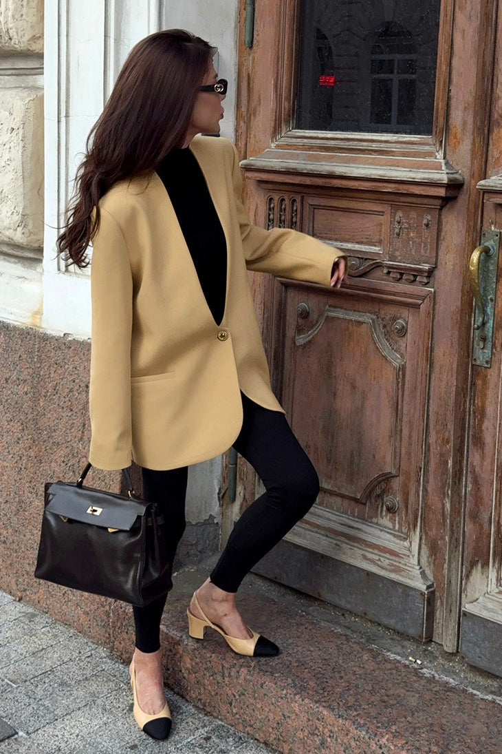 Solid V-Neck Minimalist Office Blazer