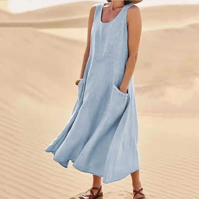Scoop Neck Side Pocket Maxi Dress and Button Cardigan Two-Piece Set