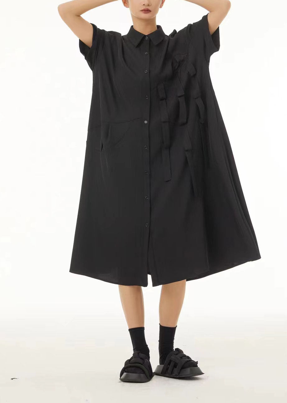 Oversized Button Front Strap Detail Short Sleeve Shirt Midi Dress