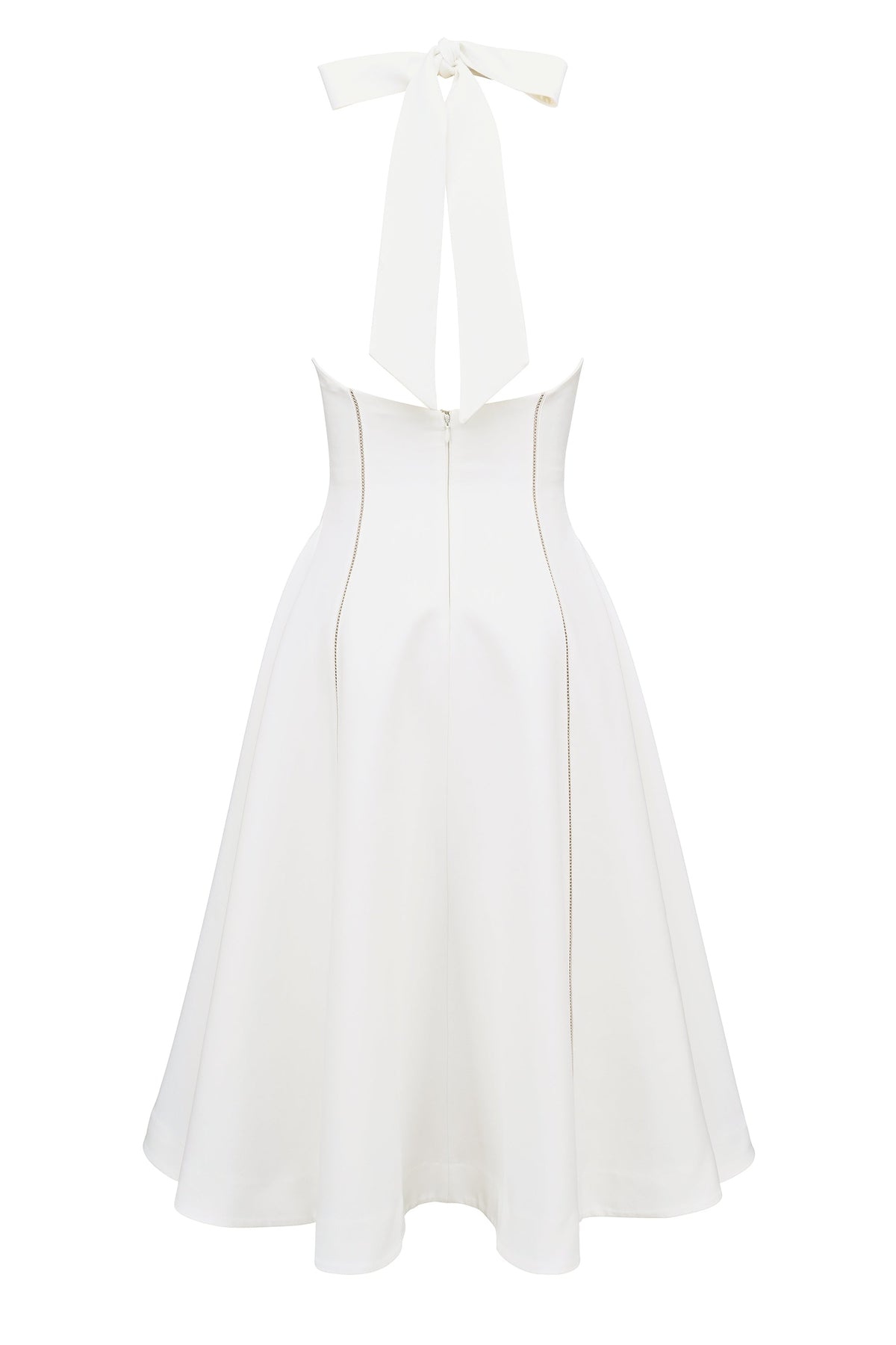 Square Neck Halter Contrast Seam Fit and Flare Midi Dress 14