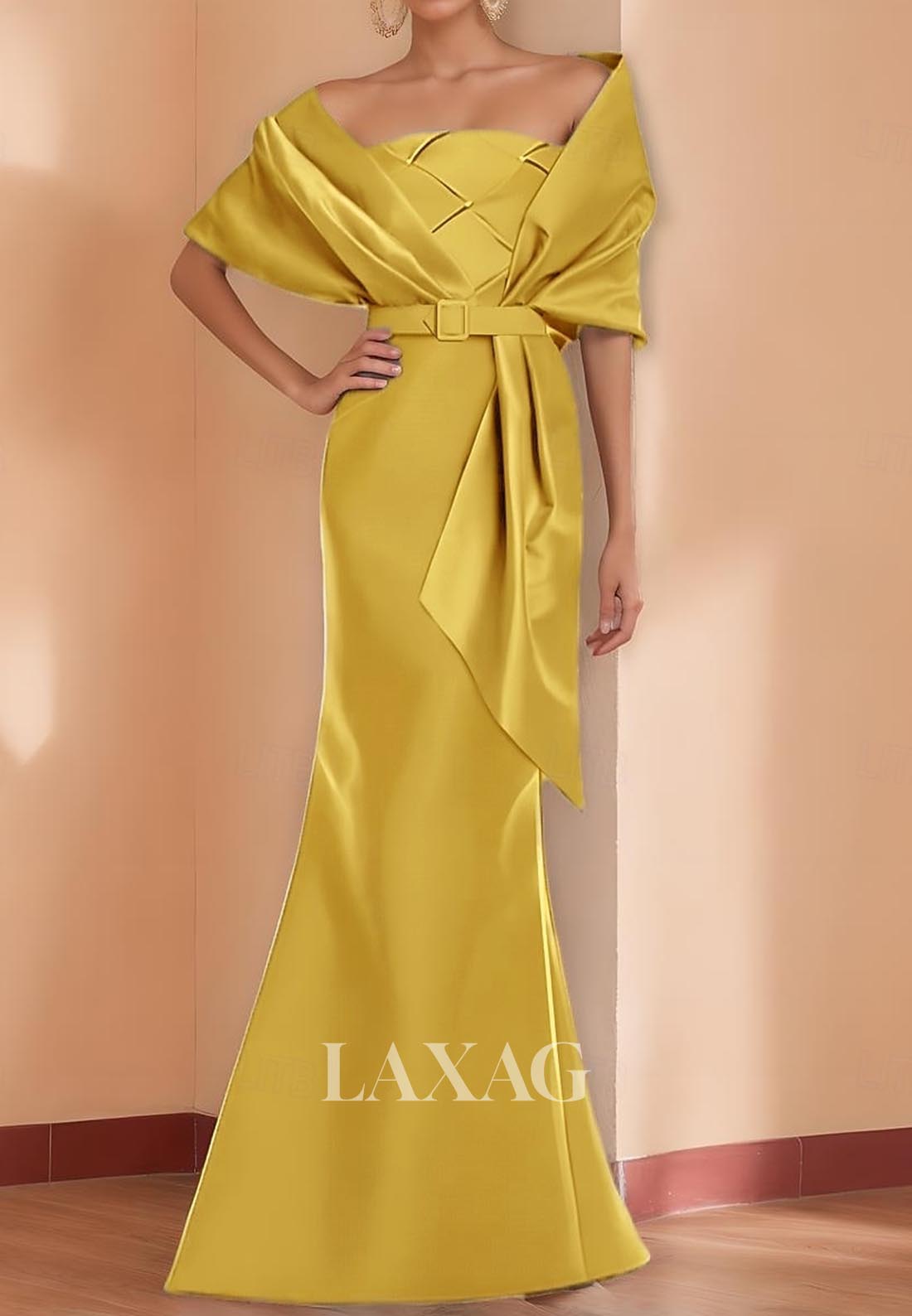 Tube Top Sleeveless Mermaid Evening Dress Floor-Length Satin Formal Gowns with Overlay