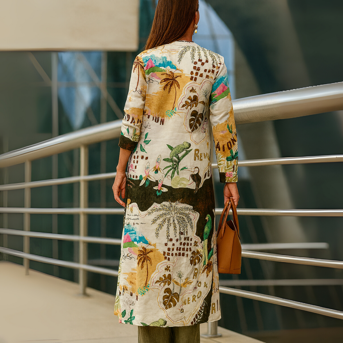 Tropical Print Longline Shirt and Wide Leg Pants Two Piece Set