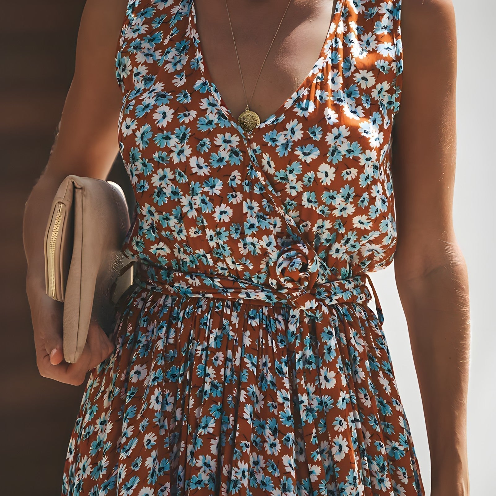 Floral Print V-Neck Wrap Sleeveless Belted Wide Leg Maxi Jumpsuit