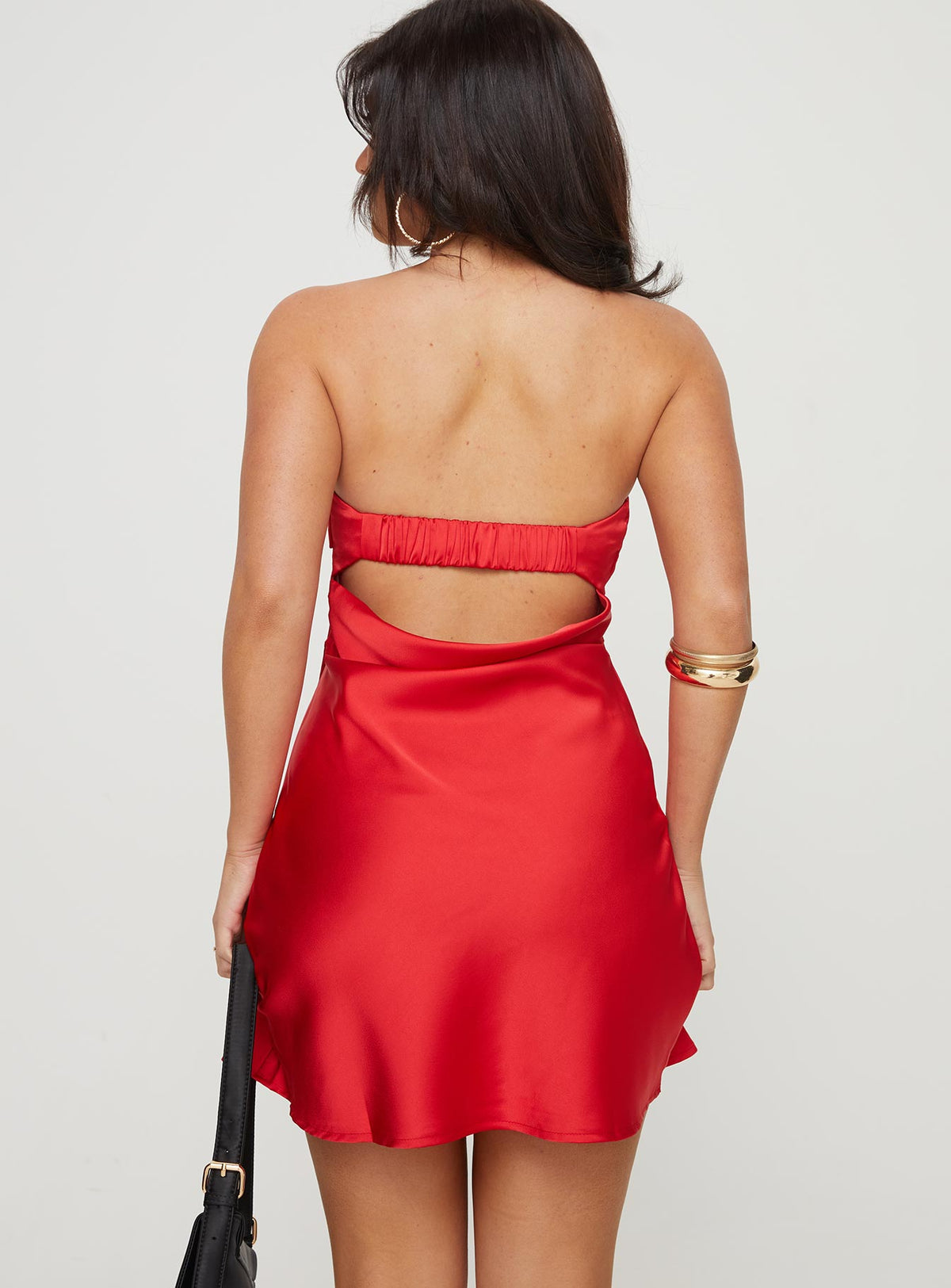 Strapless Satin Fold Over Bust Open Back Mini Dress 5