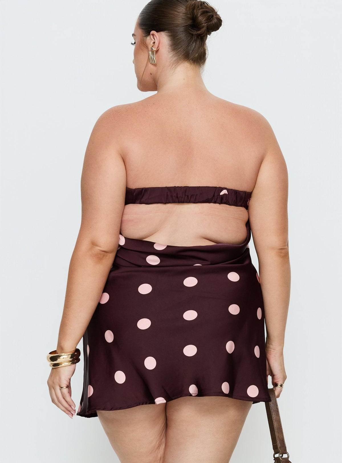 Polka Dot Satin Strapless Open Back Mini Dress 5