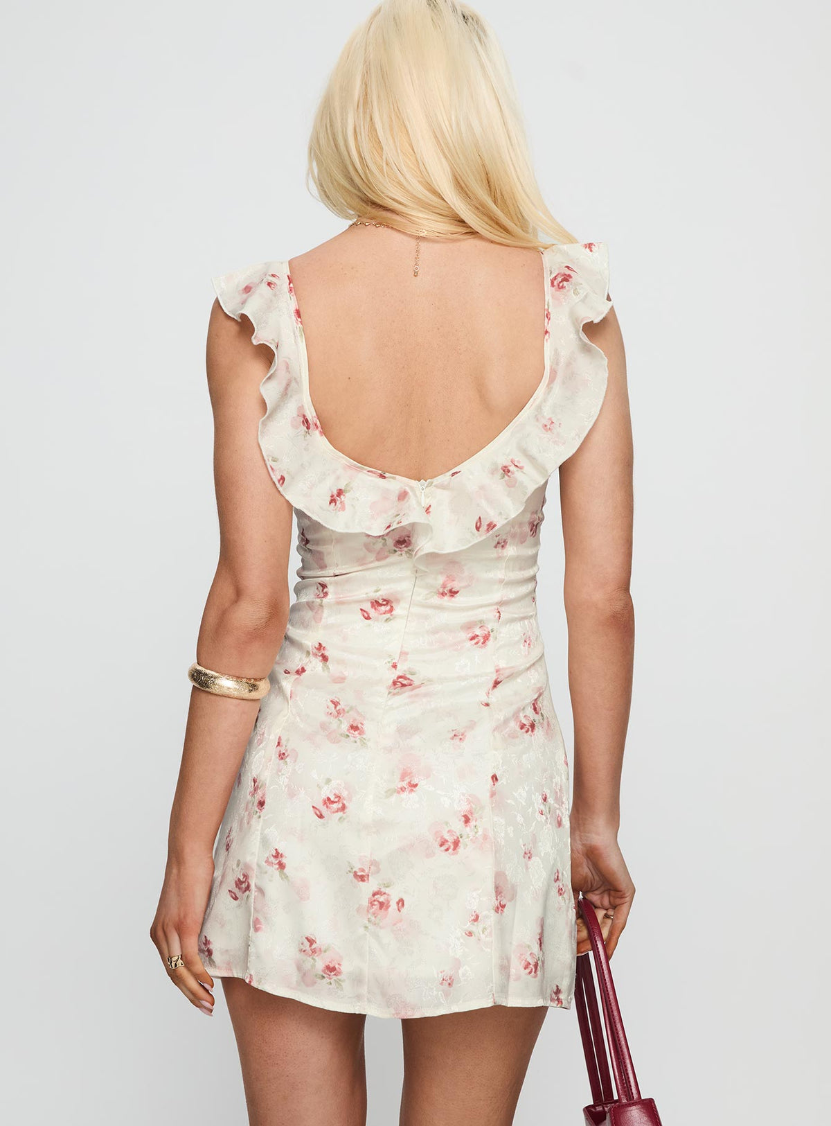 Floral Print Tie Front Keyhole Ruffle Strap A-Line Mini Dress 5