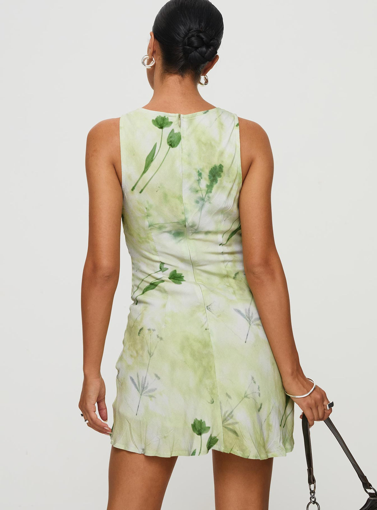 Botanical Print Mesh Crew Neck Sleeveless Bodycon Mini Dress 5