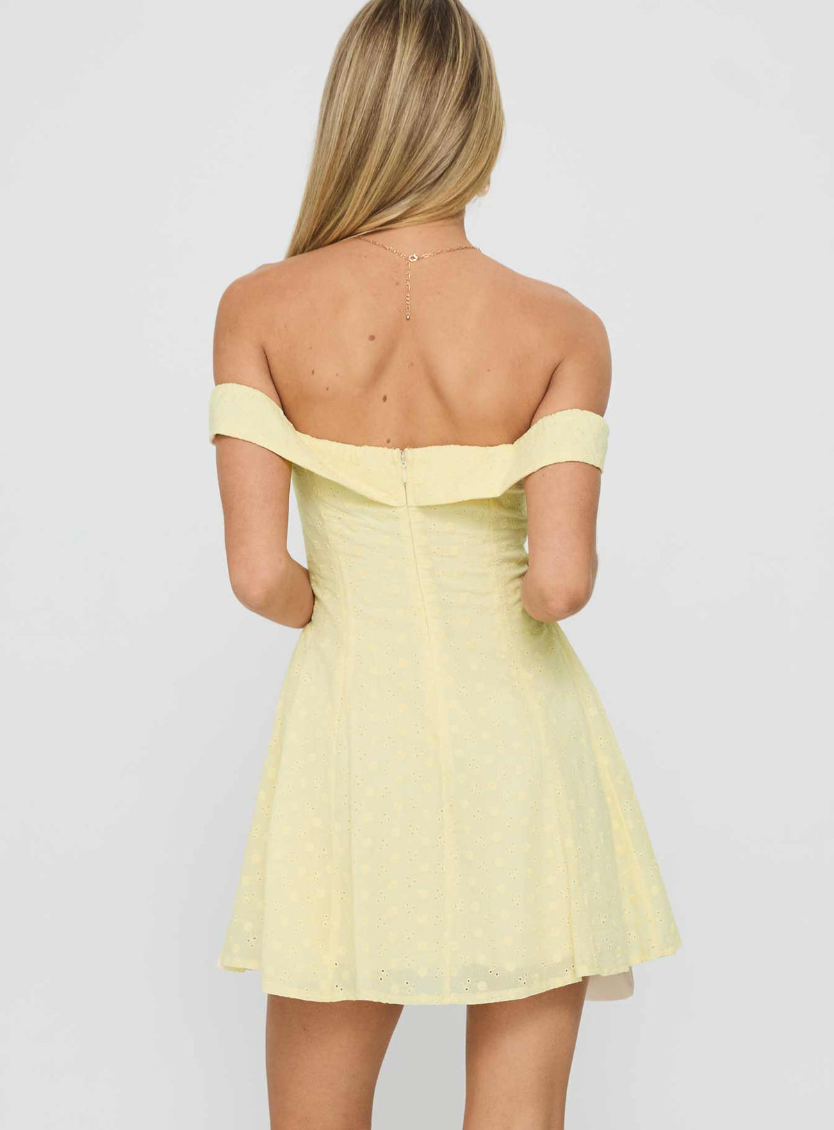 Eyelet Off Shoulder Foldover Neckline Fit and Flare Mini Dress 5