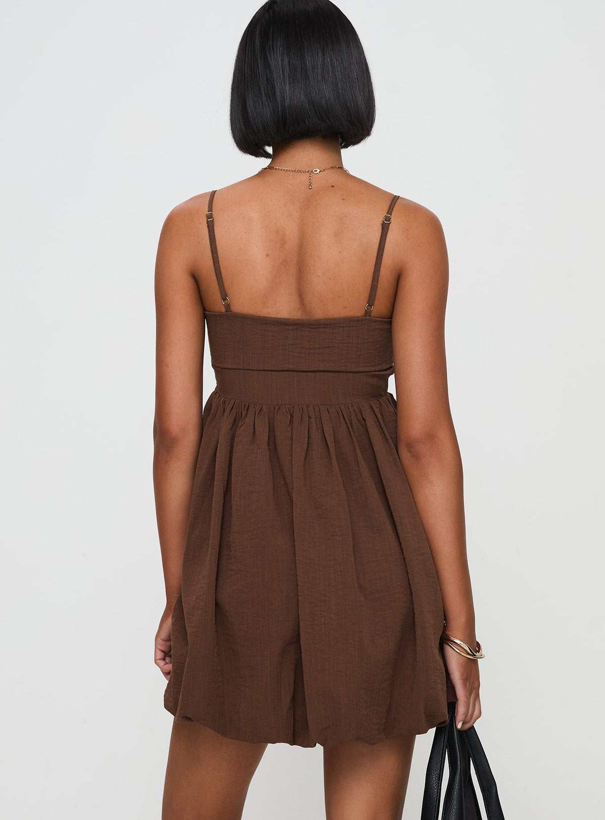Spaghetti Strap Straight Neck Empire Waist Bubble Hem Mini Dress 5