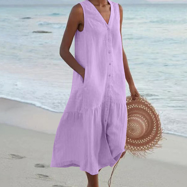 Esther | Sleeveless Buttoned Midi Dress Purple