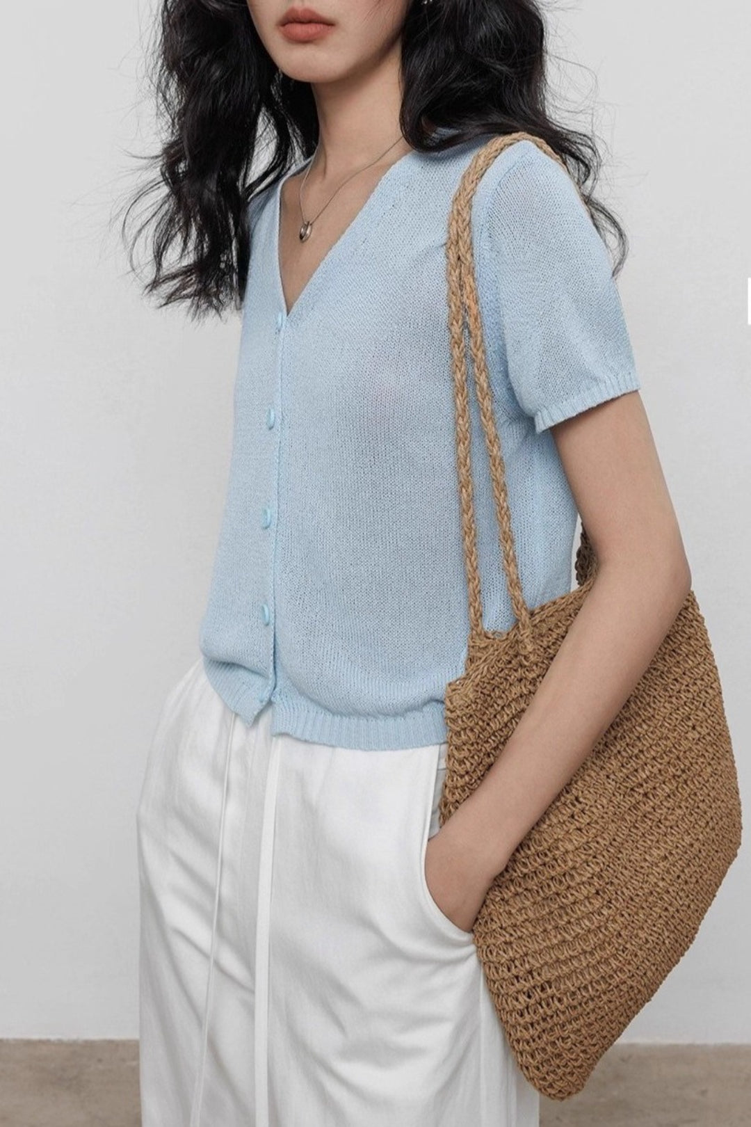VNeck Short Sleeve Knit Top