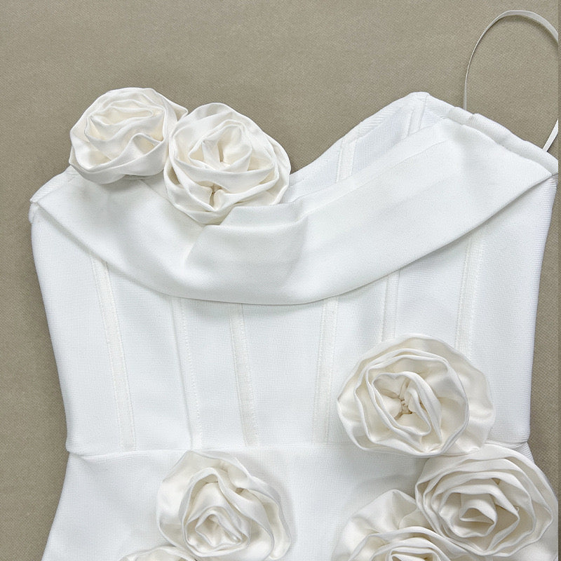 Strapless Corset Floral Appliqué High Split Maxi Gown 6