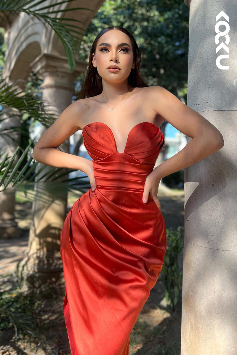 L2873 - Sheath/Column Chic Morden V-Neck Sleeveless Slit Ruched Party Prom Dress
