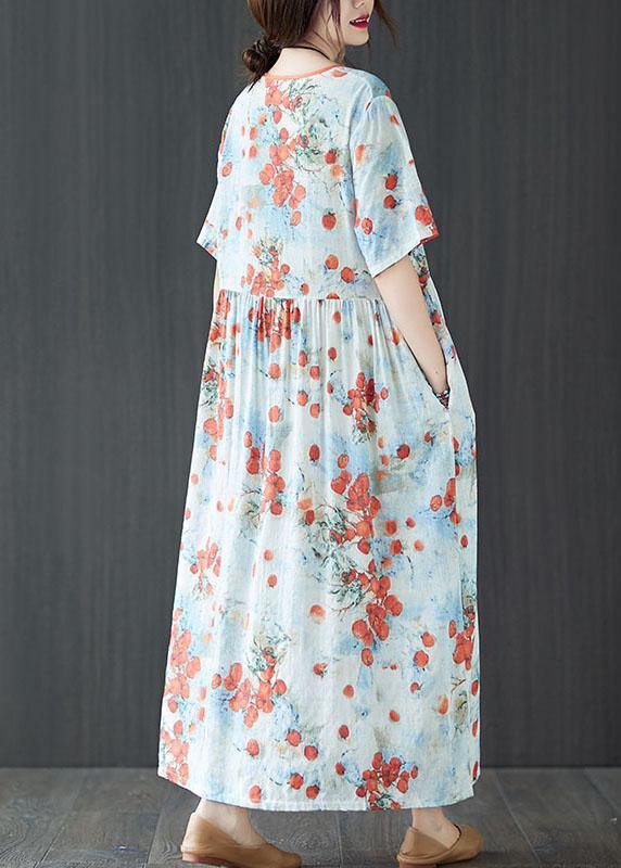 Berry Print Asymmetric V-Neck Empire Waist Short Sleeve Maxi Dress