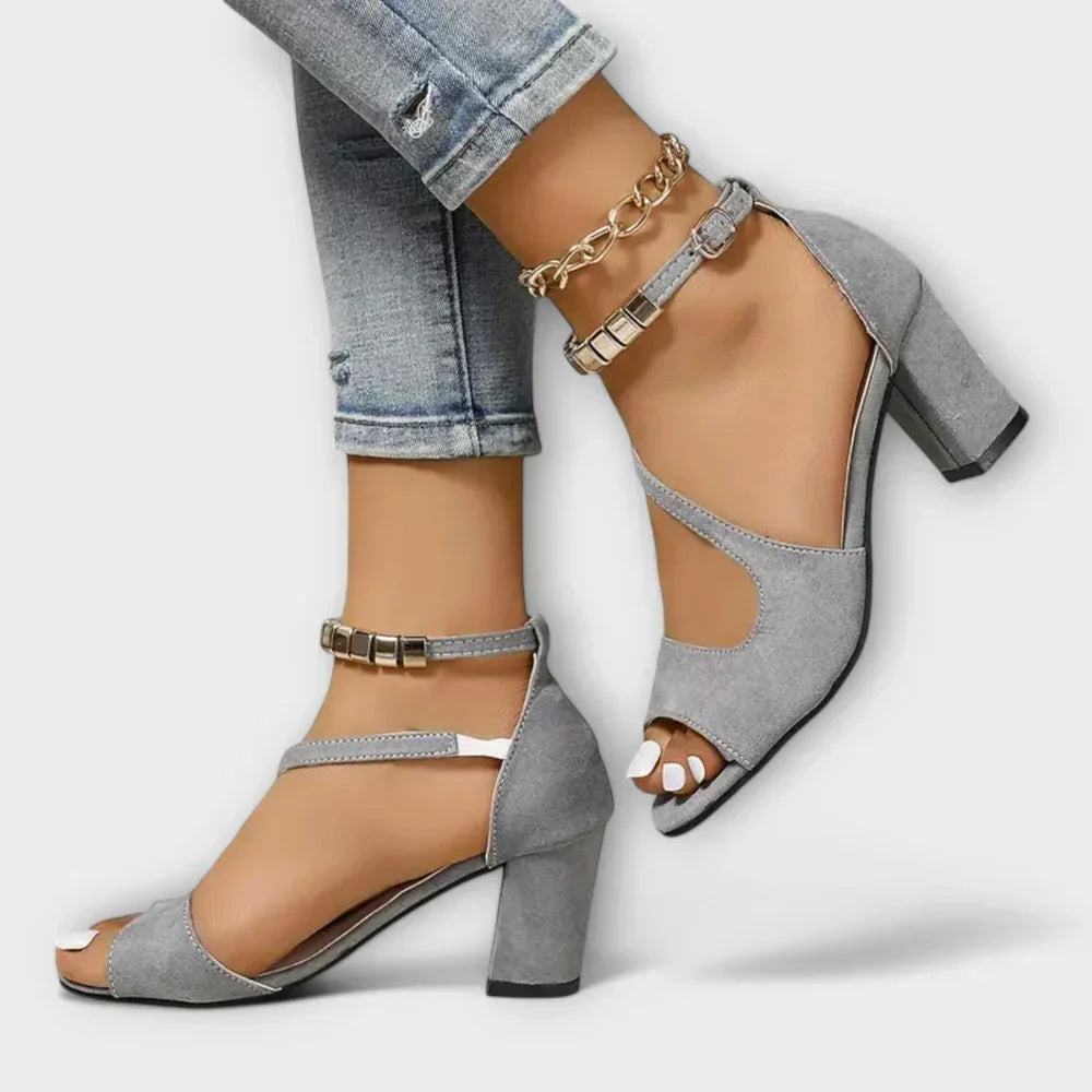Open Toe Ankle Strap Block Heel Sandals