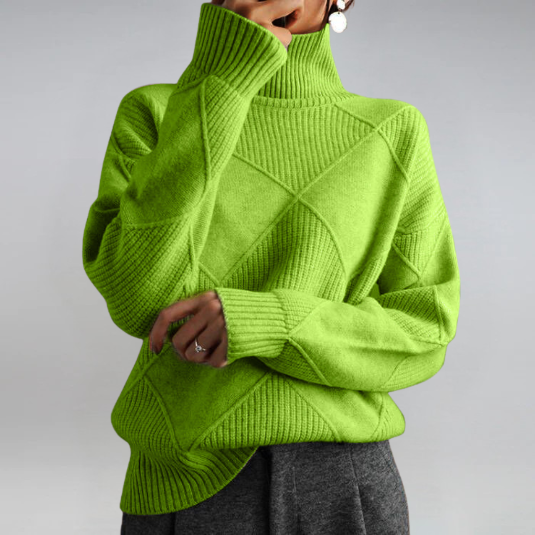 Turtleneck Long Sleeve Diamond Textured Knit Sweater