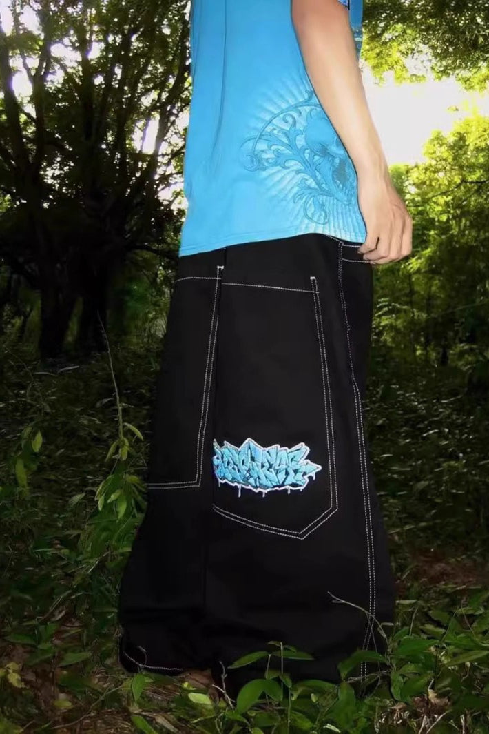 Hip Hop Embroidered Graphic Wide Leg Baggy High Street Jeans