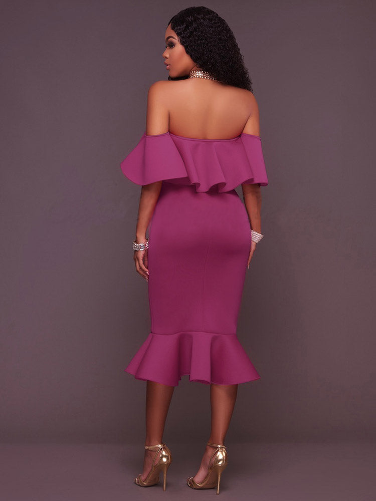 Off Shoulder Ruffle Mermaid Midi Dress 9