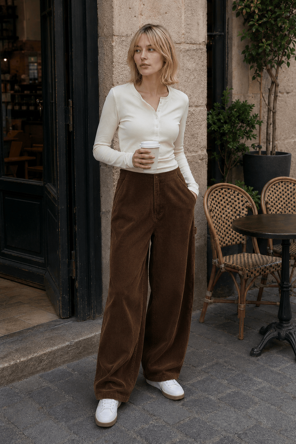 Mocha Brown Brushed Slim Fit Long Sleeve Tee