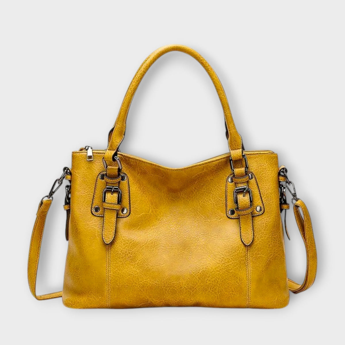 Buckle Detail Faux Leather Shoulder Tote Bag