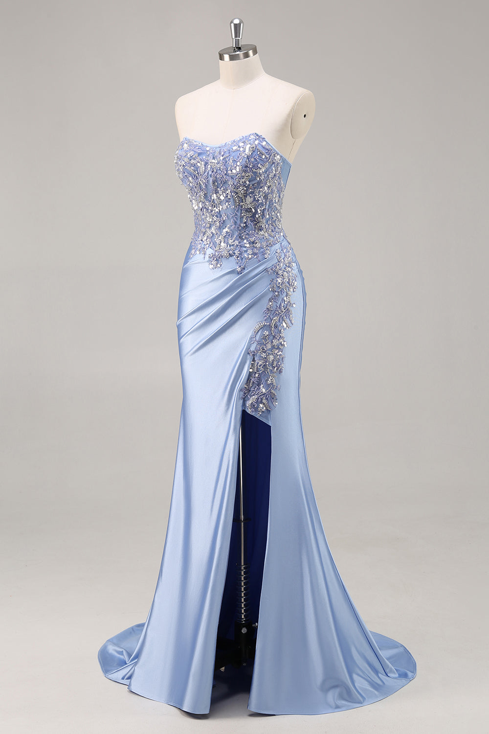 Mermaid Burgundy Strapless Sequin Long Prom Dress with Beading