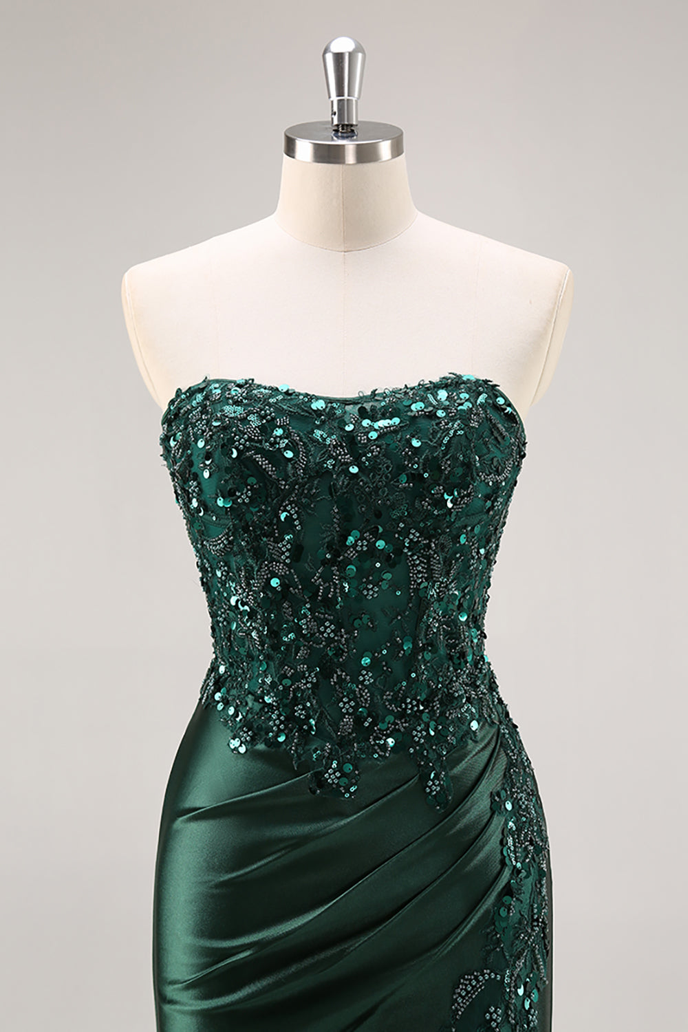 Mermaid Burgundy Strapless Sequin Long Prom Dress with Beading